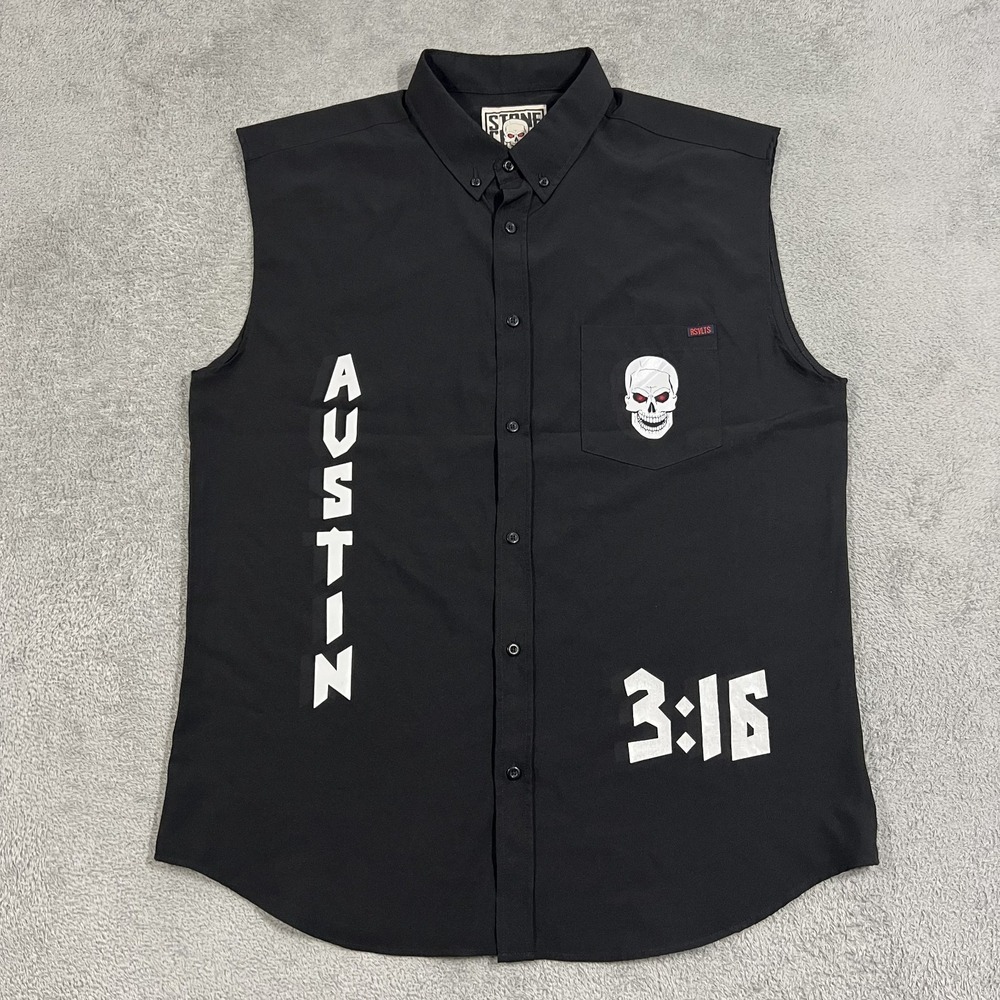 RSVLTS WWE Stone Cold Steve Austin 3:16 Shirt Mens XL Sleeveless Button Up Black